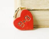 Red Heart Lovers Initials Ceramic Brooch Pin - Choose Your Color - Custom Personalized Monogram Button - 32 Color Choices