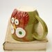 Mr. Owl Ceramic Mug - Choose Your Color - Retro Green Nautical Blue Rustic Red Vintage Plum - Original OOAK Design