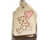 Teddy Bear set of 25 mini gift tags . small. rustic. love baby shower. coffee stained . gift embellishment . eco friendly . natural