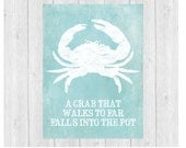 Crab Art Print, Blue Crab Art, Beach House Wall Decor, Beach Quote, Coastal Wall Art, Beach Print, Distressed