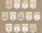 Owl Baby Shower Banner, It's a girl, digital PDF file, printable banner, instant download