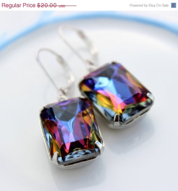 Summer Sale: Rare Blue Rainbow Estate style earrings