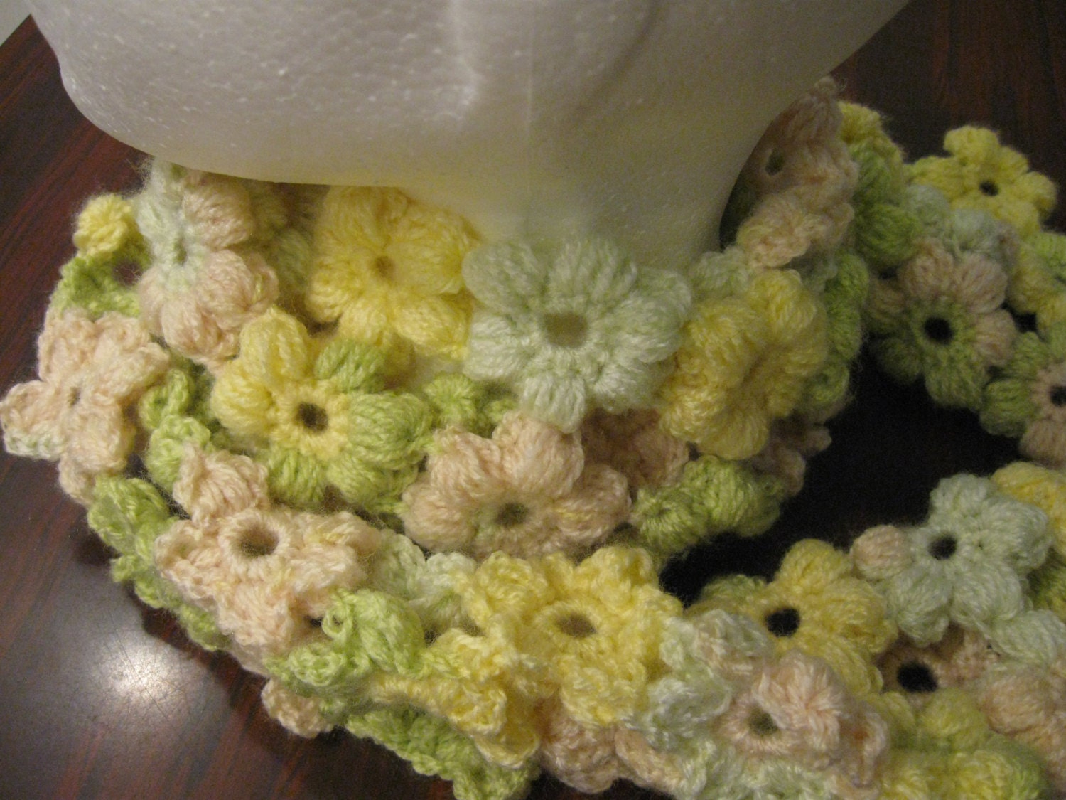 Puff Flower Scarf - Yellow / Green / Orange