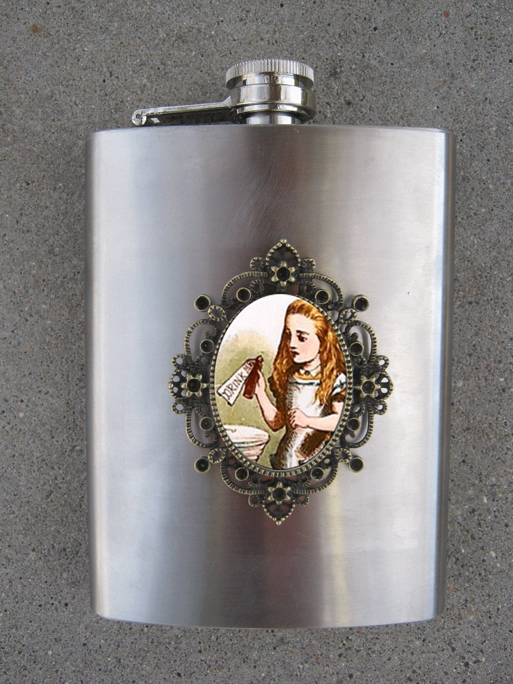 Drink Me Alice in Wonderland Cameo Flask Wedding Trendy Cool