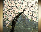 ORIGINAL HUGE Landscape Abstract  White Cherry Blossom Tree Oil Painting Thick Texture Gallery Fine Art -Nicolette Vaughan Horner