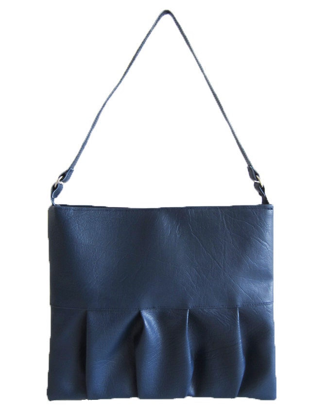 Navy Handbag Blue Small Faux Leather Tucked Shoulder Bag