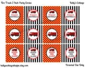 Instant Download Fire Truck 2 Inch Party Circles...Cupcake Toppers, Favor Tags, Decorative Circles