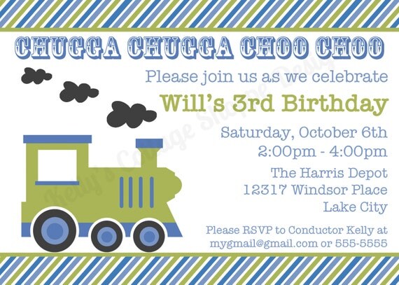 Vintage Train Birthday Invitation, Blue/Green... Custom, Digital, Printable Il_570xn