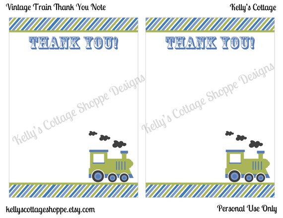 Instant Download Vintage Train Birthday Party Thank You Notes (5x7) Il_570xn