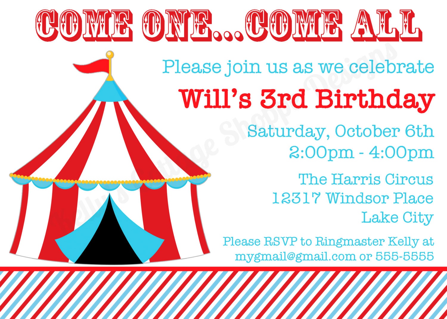 Circus Birthday Party Invitation... Custom, Digital, Printable Il_570xn