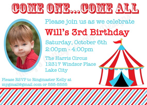 Circus Photo Birthday Party Invitation.... Custom, Printable, Digital Il_570xn