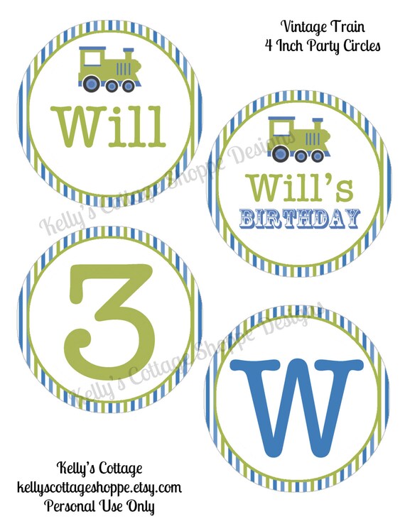 Vintage Train Birthday 4 Inch Party Circles.... Custom, Printable, Digital Il_570xn