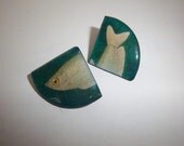 Vintage Earrings w/ Fish Acrylic or Plastic Signed & Handmade Funky Fishy Fun