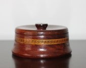 Vintage Round Wooden Trinket Jewelry Box TREASURE CHEST