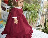 American Girl doll or 18 inch doll dress and hair bow. Colonial style from maroon and black print with ivory contrast