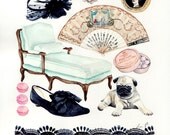Marie Antoinette Paris Pastel Collage Mood Board - Digital Print of Original Watercolor 8 x 10 - Versailles Laduree Rococo