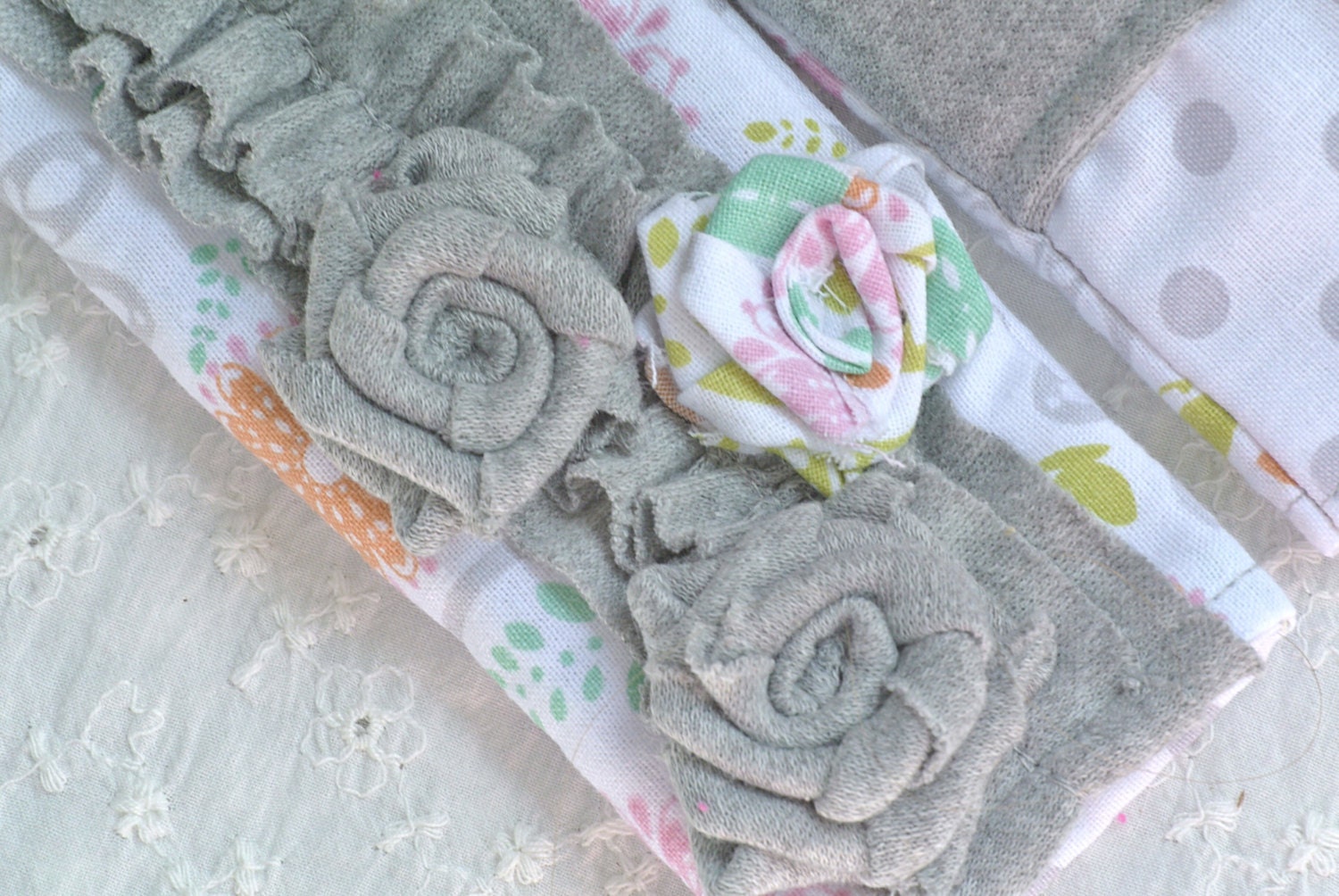 DSLR Camera Strap Cover- Flower and Polka Dots with Gray Ruffles