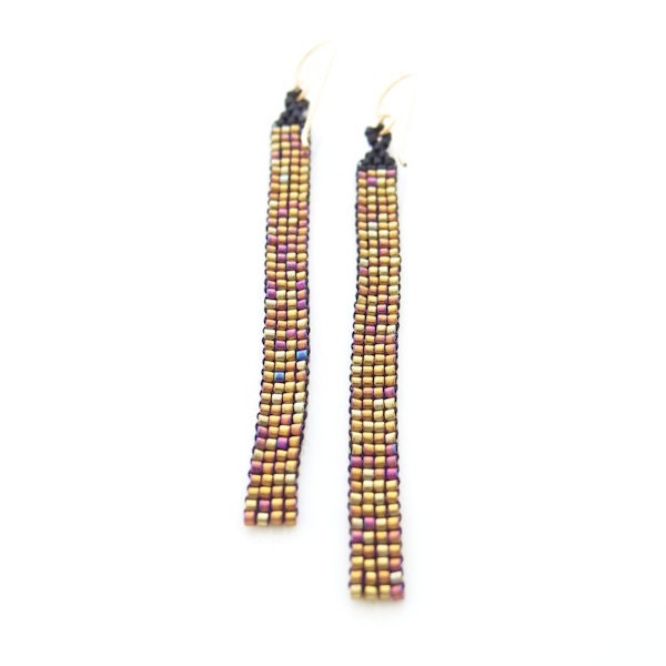 Gold Tassel Earrings, Gold Beaded Earrings, Metallic Gold Earrings, Dangle Earrings, OOAK Earrings, Handmade by JeannieRichard