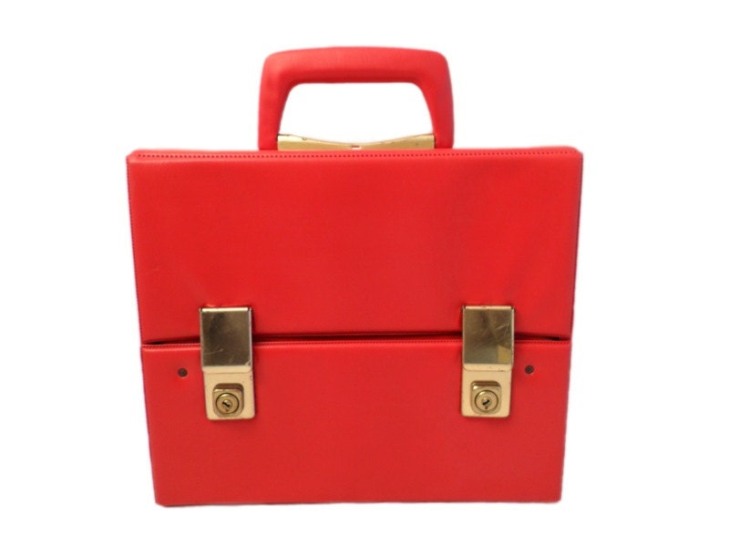 Vintage, Red Leather Purse, Handbag, Cassette Case Holder circa 1970's.
