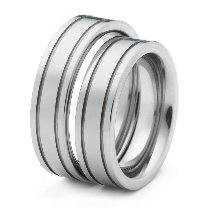 Two 6mm Matching Tungsten Wedding Bands Promise Rings With Two Lines