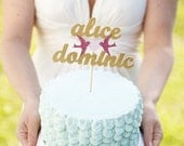 Wedding Cake Topper with Hot Pink Glitter Love Birds - Large - Ready to ship
