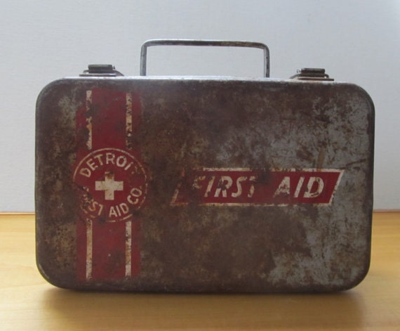 Vintage Antique Metal Box First Aid Kit Collectible Accessory