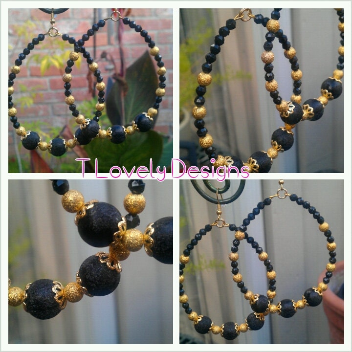 Black & Gold Beaded Earrings