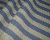Pure Linen flax Decorator fabric Upholstery Canvas Ecru Grey Blue Medium strips Heavy Weight New ECO-friendly - custom yardage