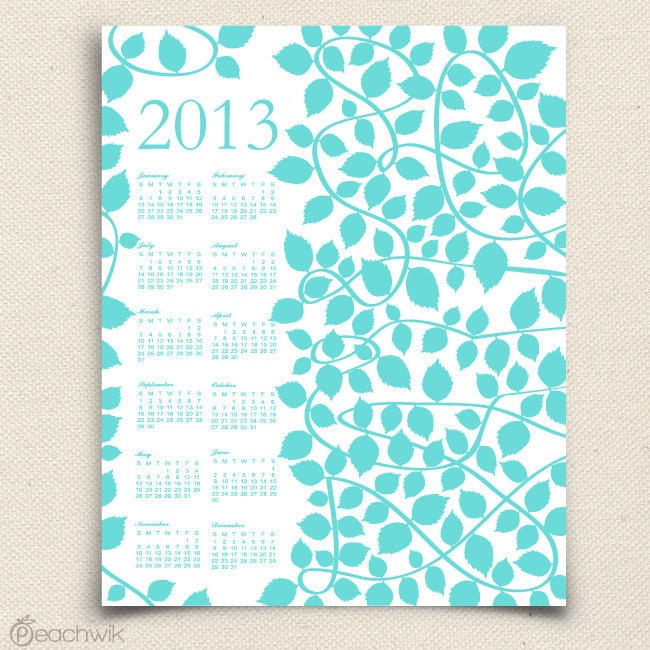 2013 Calendar - Vinwik - A Peachwik Art Print -  Large Format Wall Calendar Art Print - Vineyard Ivy Scrolls - Custom Colors - 16x20