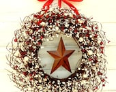 RED & WHITE STAR Door Wreath-Summer Home Decor-Patriotic Wreath-Holiday Wreath-Scented Cinnamon Sticks-Custom Choose Scent and Ribbon