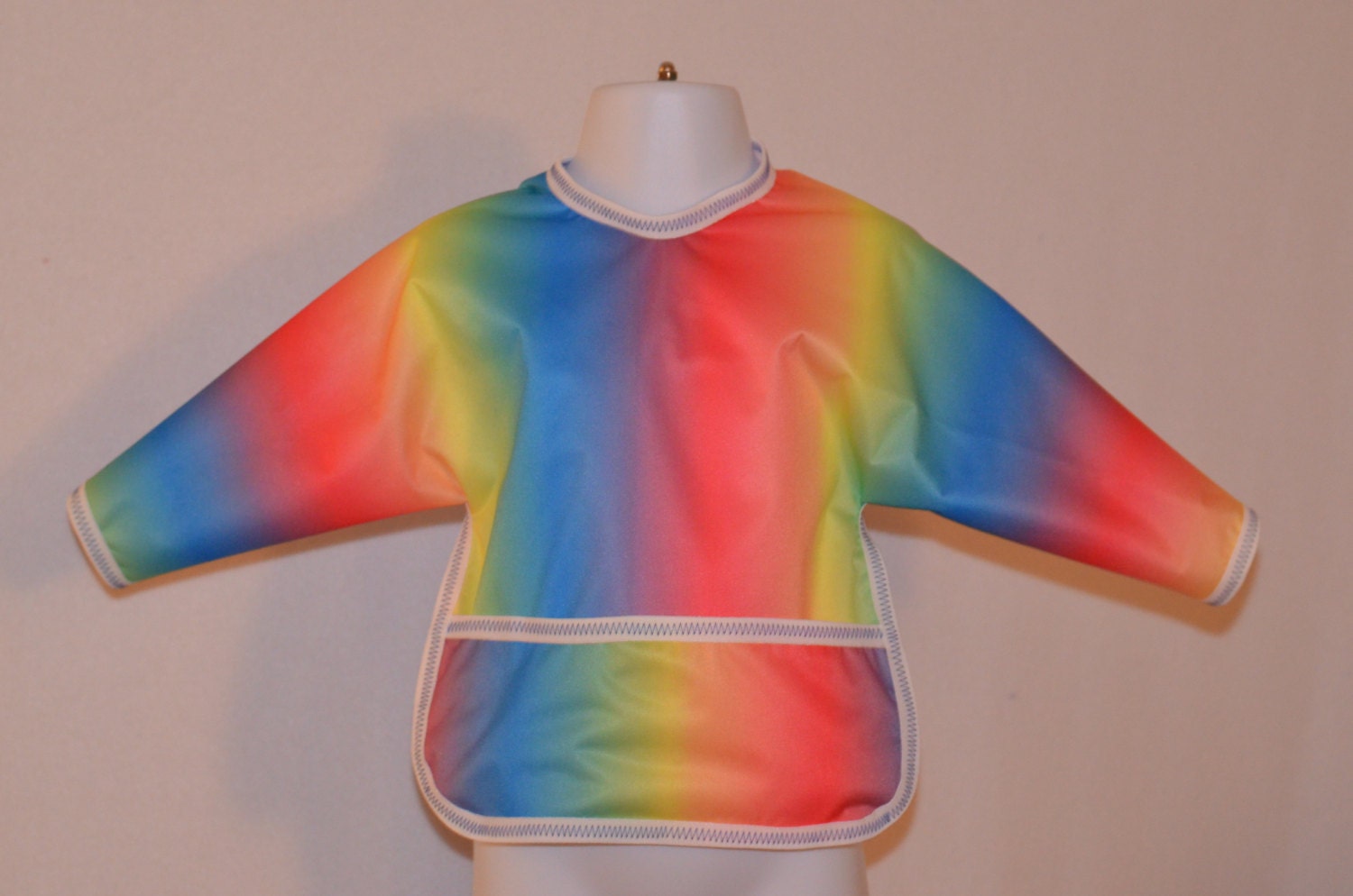 Shirt Saver Full Coverage Baby Bib With Long Sleeves and Pocket - Rainbow