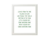 Brave Soldier Boy Poem Print 8x10 You Choose Color - sung by general airo in avatar