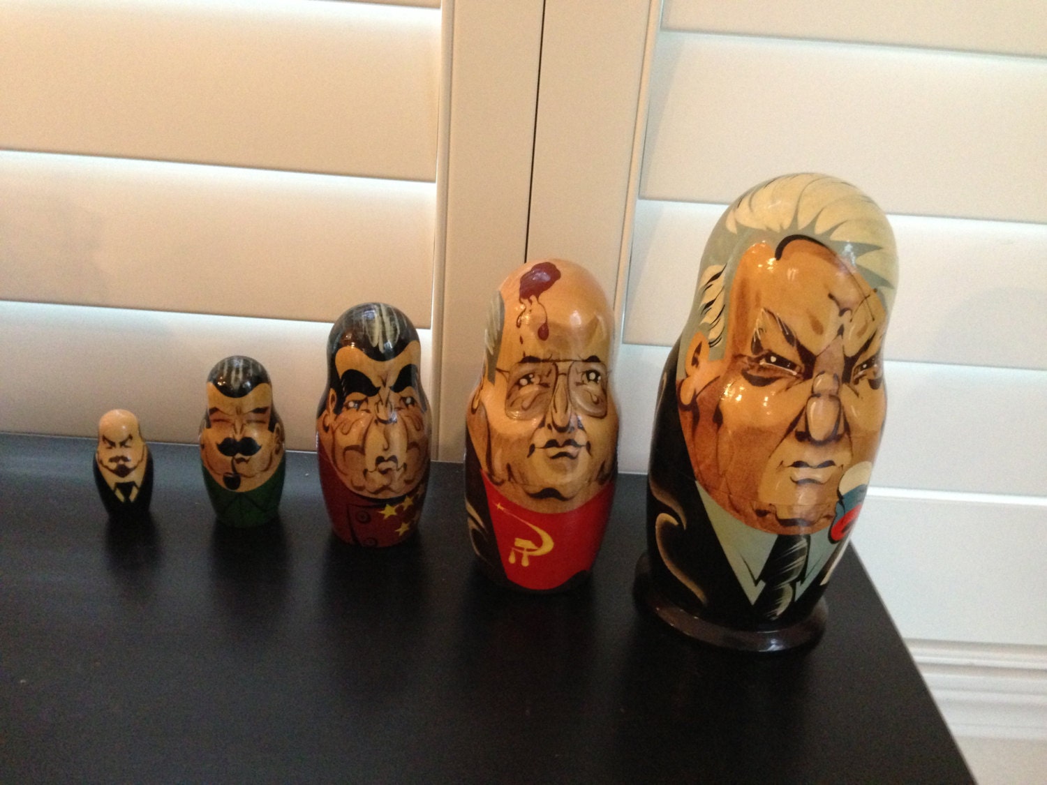 5 Russian USSR nesting dolls leaders wooden nice paint