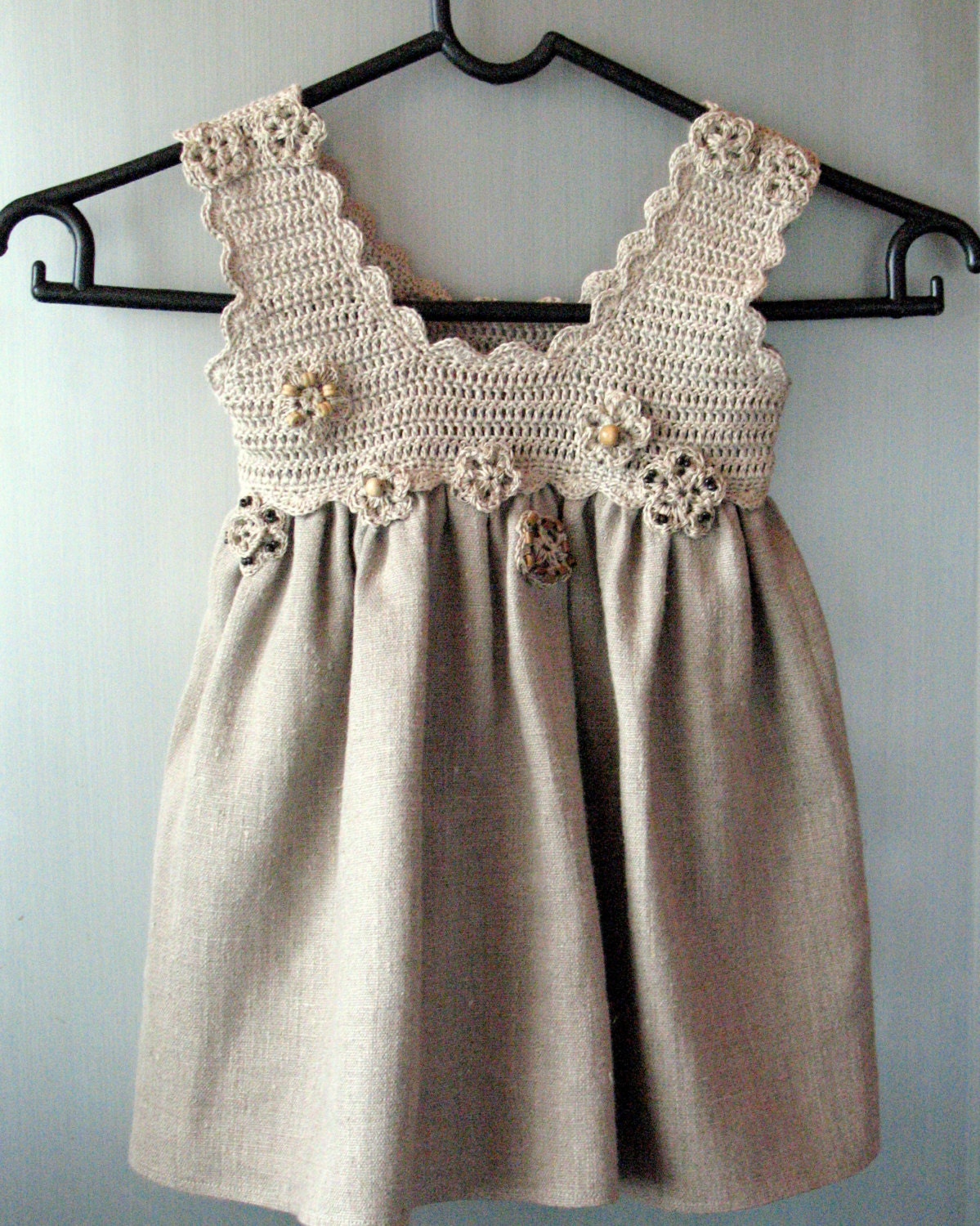 Linen Baby Dress Natural Grey Jumper Dress - A line Dress - Nursery - Children Clothing - 6 months to 6T - Initasworks