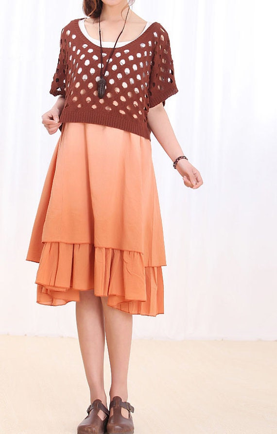Chic round Collar short blouse Coat Have Small hole decoration
