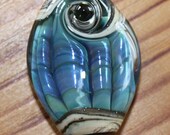 Handmade lampwork focal bead 'Iridescent green blue  fish'.  SRA