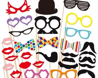 Wedding PhotoBooth Props - 30 Piece Party Props Set - Photo booth Props