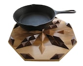 Kitchen Hot Pad or Table Centerpiece.  Geometric Wood Trivet.