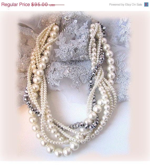 Wedding jewelry, OOAK twisted , braided ,pearl necklace, bridal necklace, bridal jewelry, bridesmaid necklace, bridesmaids jewelry