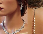 Bridal jewelry , Bridal back drop bib necklace , Modern vintage inspired rhinestone pearl bridal statement, bridesmaid jewelry