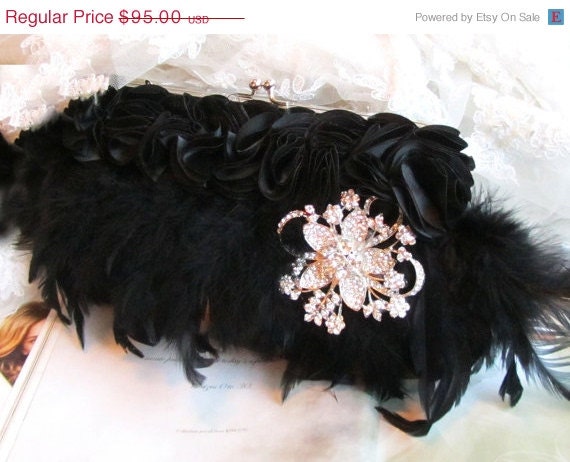 Wedding clutch, Black clutch, feather clutch, crystal clutch, evening bag, bridesmaid clutch