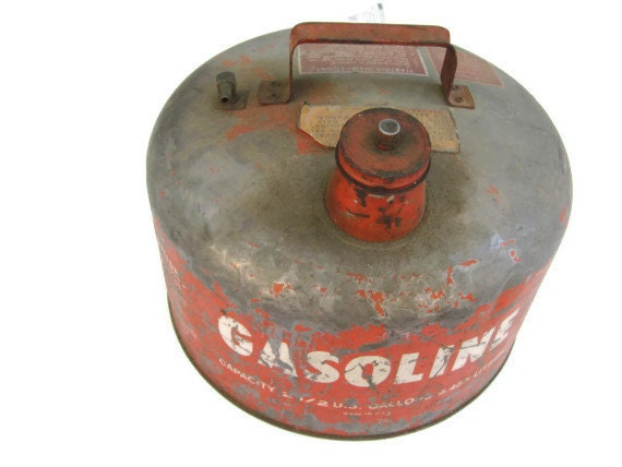 Vintage Red Metal Gasoline Can, Red Gasoline Can, Red Gas Can, Industrial Farmhouse Urban Decor