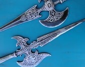 Pair of Vintage Ornate Metal Axes Wall Decor Wall Hanging Wall Plaque Bronze Silver Hollywood Regency Glam Paris Apartment French Country