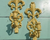 Pair Ornate Candle Sconces French City Country Paris Apartment Hollywood Regency "Caution"