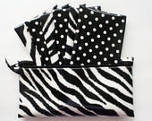 Zippered Cash Envelope System Budget Wallet with 6 envelopes in laminated cotton // zebra, dots, black & off-white