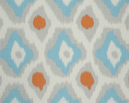 Adrian Home Decor Fabric - Aqua, Light Grey, and Orange on Natural