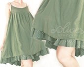 Summer Layered Cotton Dress in Gray Green - oOlives