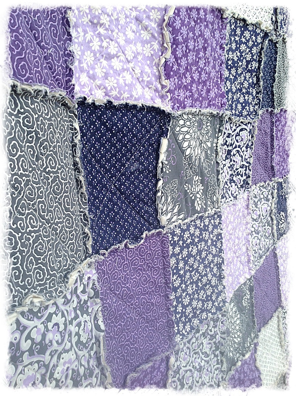 SALE - Twin Rag Quilt - Ready To Ship - Phoebe - Plum - Gray - Eggplant - Lavender - Handmade Bedding