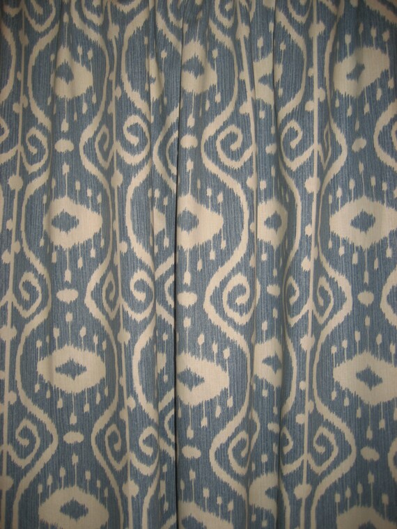 ... Rod Pocket Panels -100% Cotton IKAT Design Blue/Spa Green/Stone/Wheat