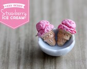 Polymer Clay Miniature Food Jewelry: Very Berry Strawberry Ice Cream Cone Stud Earrings